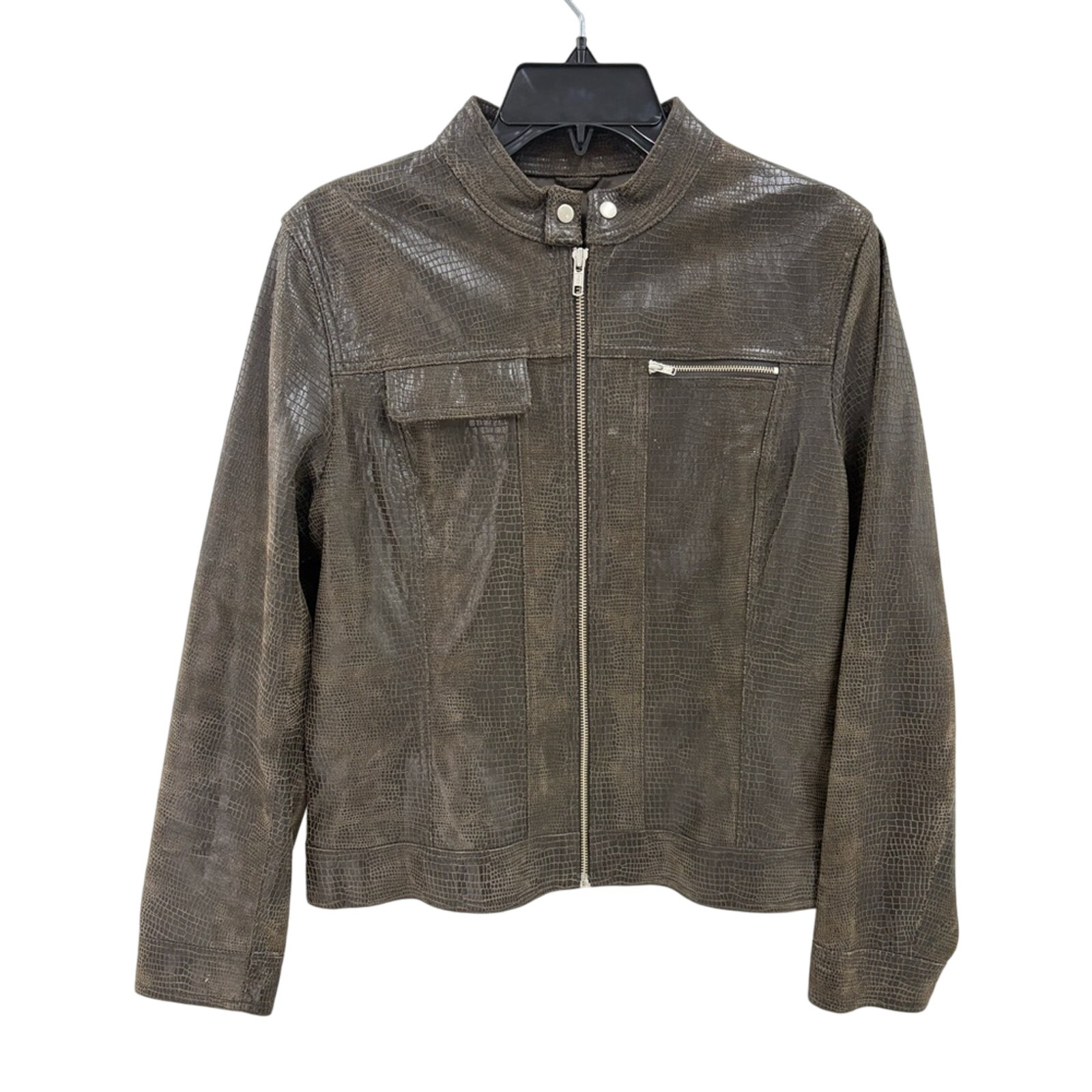 IE Brown Crocodile Pattern Leather Jacket Size Medium